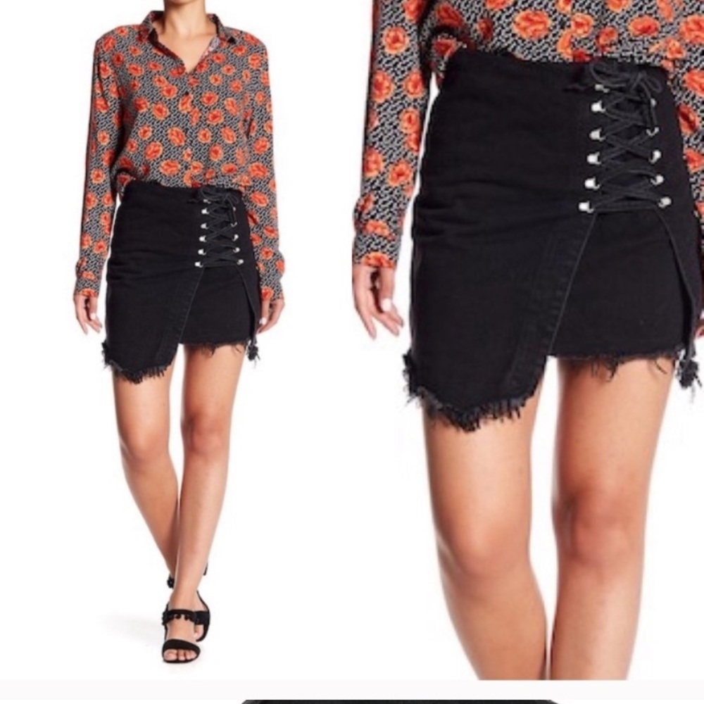 Cotton On Black Corset Wrap Denim Skirt
